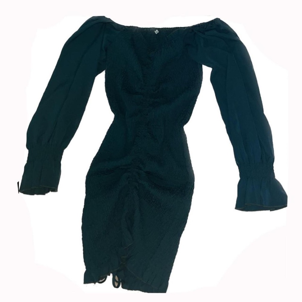 Emerald Green Smocked Ruched Bodycon Mini Dress with Bell Sleeves💚